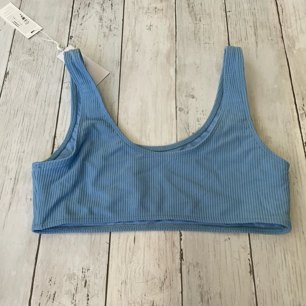 Frankies Bikinis women Connor Ribbed M Bikini Top sky blue full coverage sliming